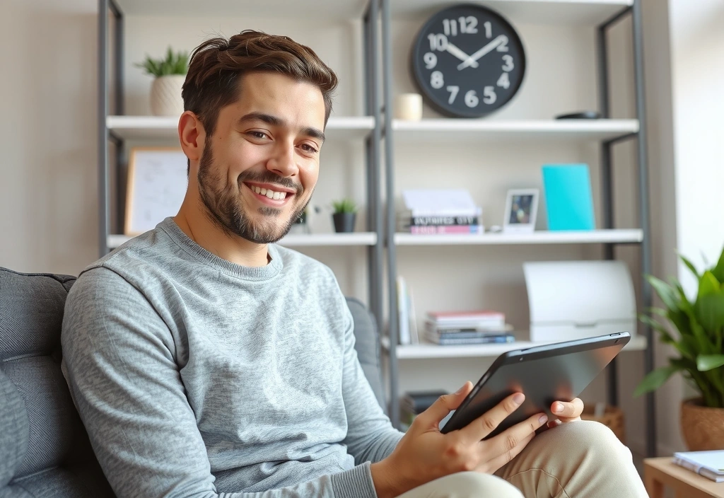 Illustration of a person checking order history on a tablet